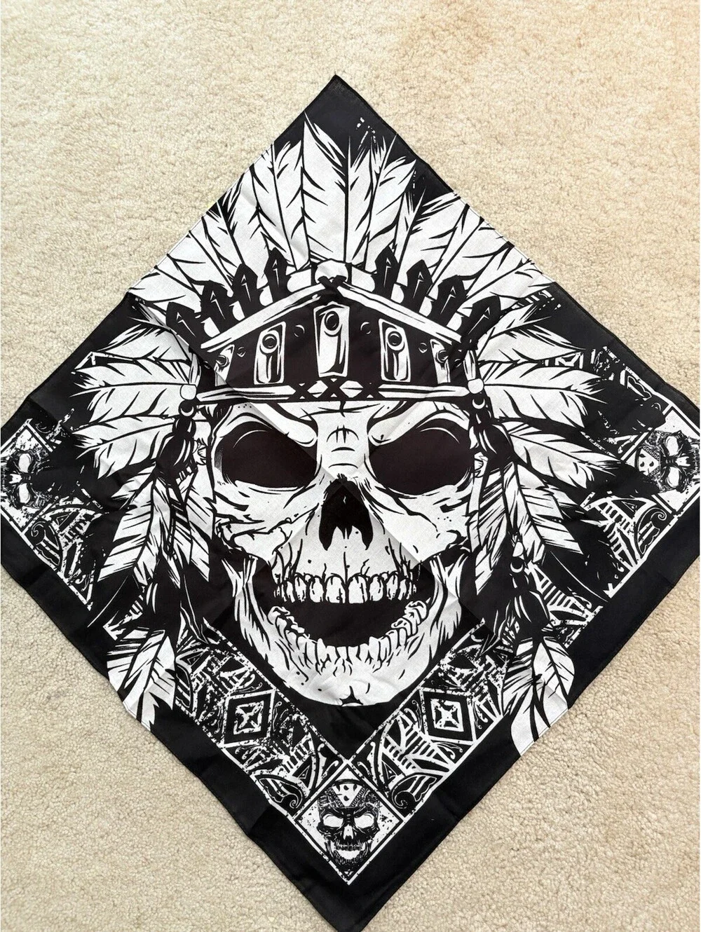 Unisex Square Scarf Black White Cotton Skull Graphic Print Logo